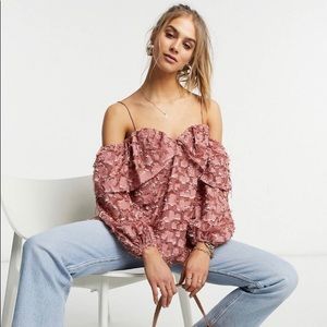 Forever U Cold Shoulder Top in Textured Dusky Pink